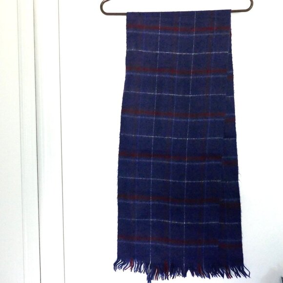 vintage 80s unisex navy blue plaid scarf - Picture 2 of 2